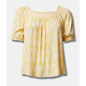 Torrid Top Women 2X Yellow Gauze Pullover Aztec Off Shoulder Feminine Dainty 80s